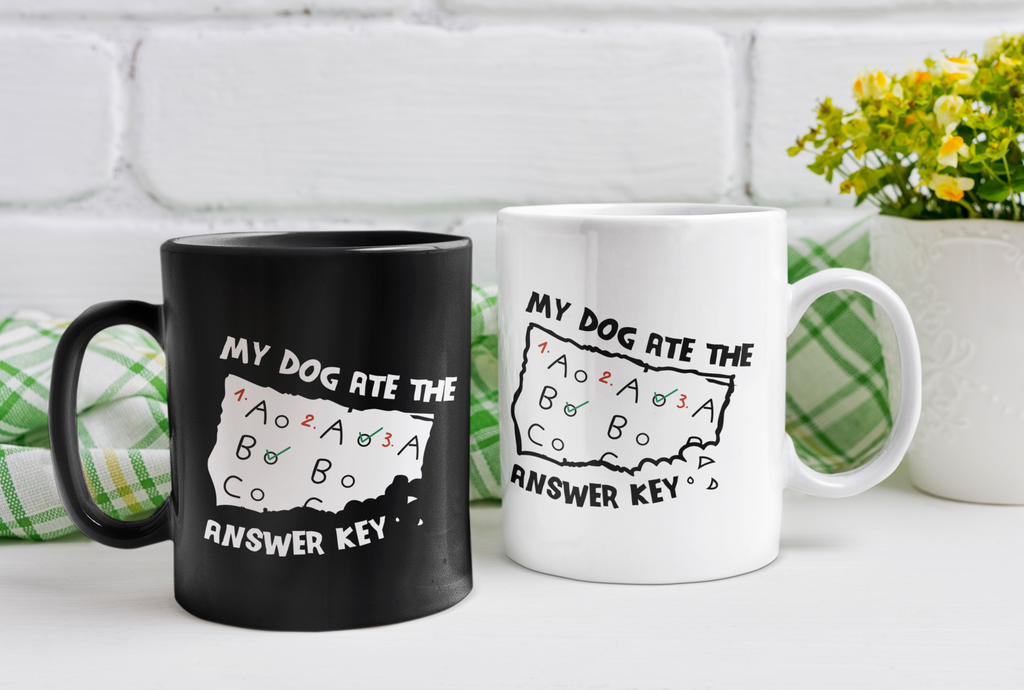 Black mug "My Dog Ate The Answer Key"