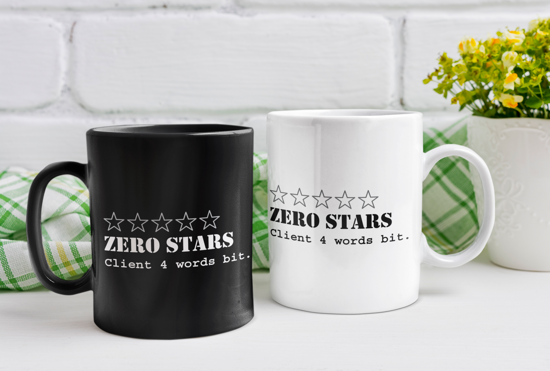 Black mug "Zero Stars Client 4 Words Bit"