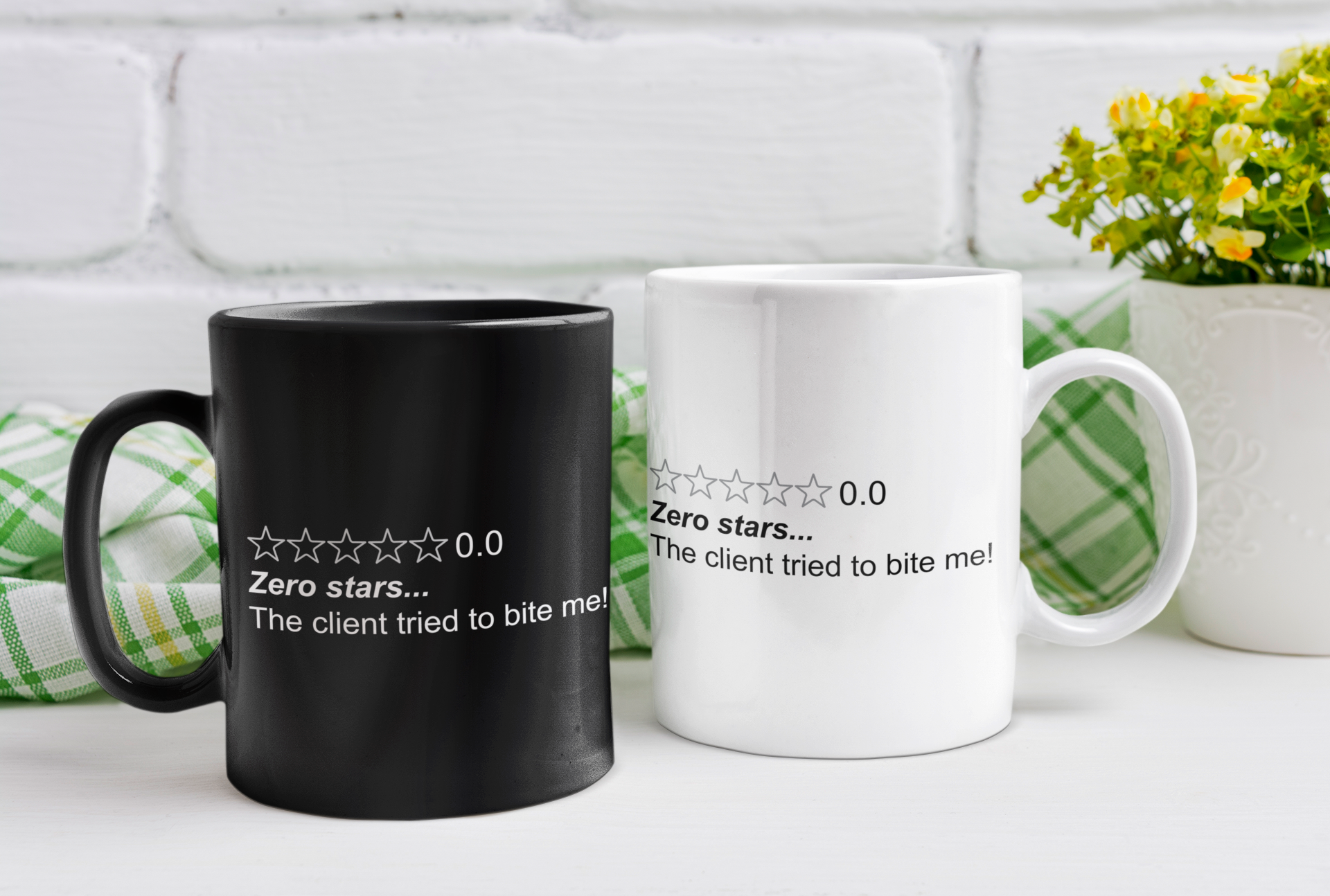 Black mug "Zero Stars... The client tried to bite me"